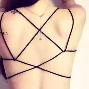 Black elastic strappy bra bralette yoga top thin crop top sport bikini goth sexy